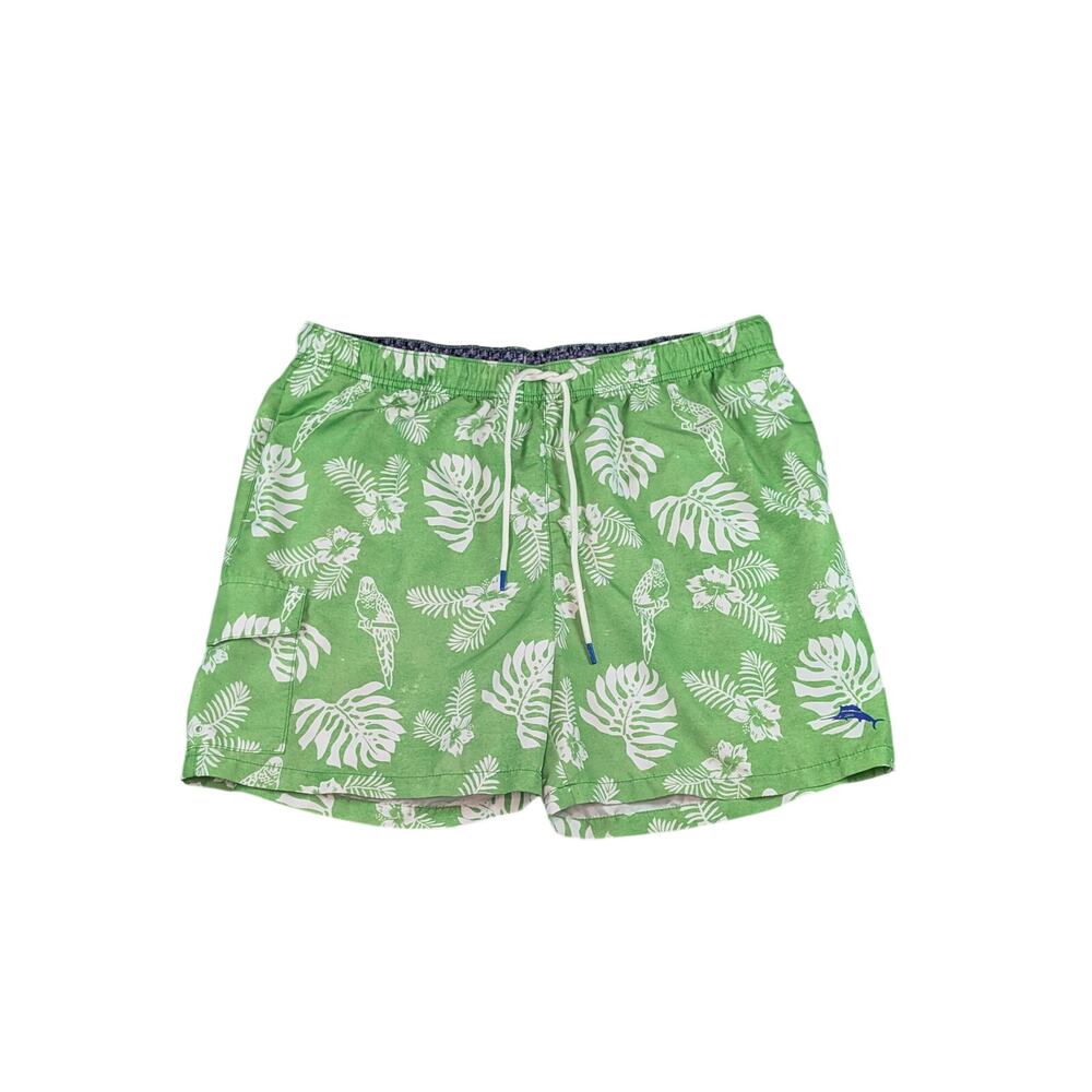 Tommy Bahama Swim Trunks Mens XL Tropical Island Parrot Print Resort Green White